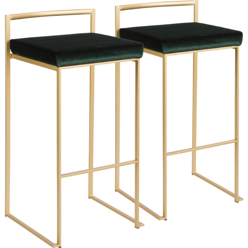 Fuji Stackable 31" Bar Stool in Green Velvet & Gold Metal (Set of 2)